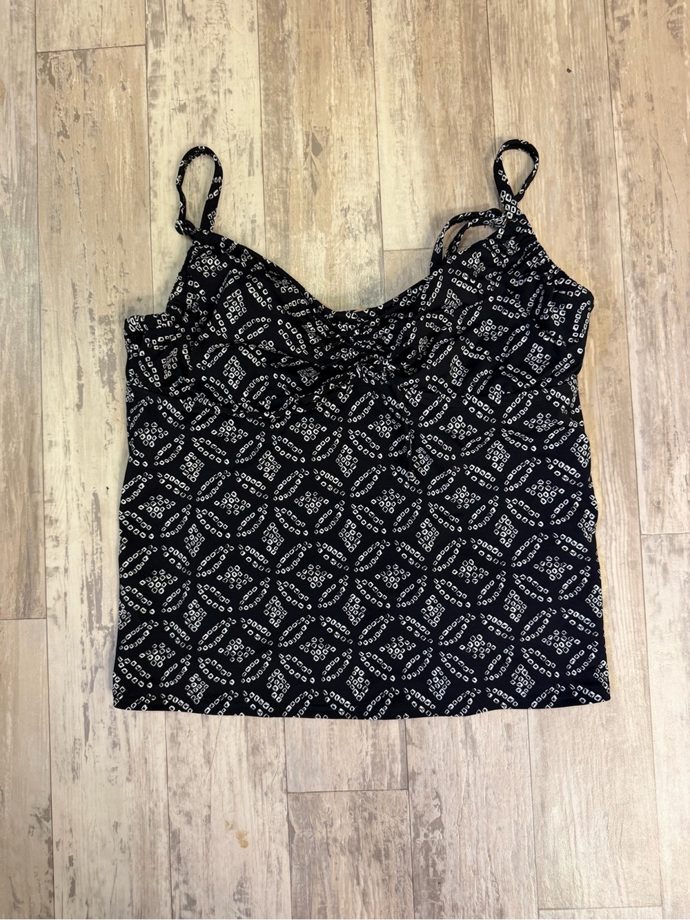 Lands' End Black and White Printed Underwire Tankini Top